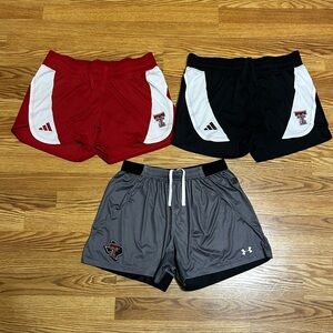 Lot Of 3 Texas Tech Women’s Shorts Sz Medium Adidas Aeroready & Under Armour